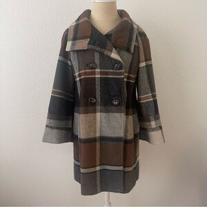 Elevenses Anthropology Peacoat Size Small Plaid Wool Blend Wide Sleeve